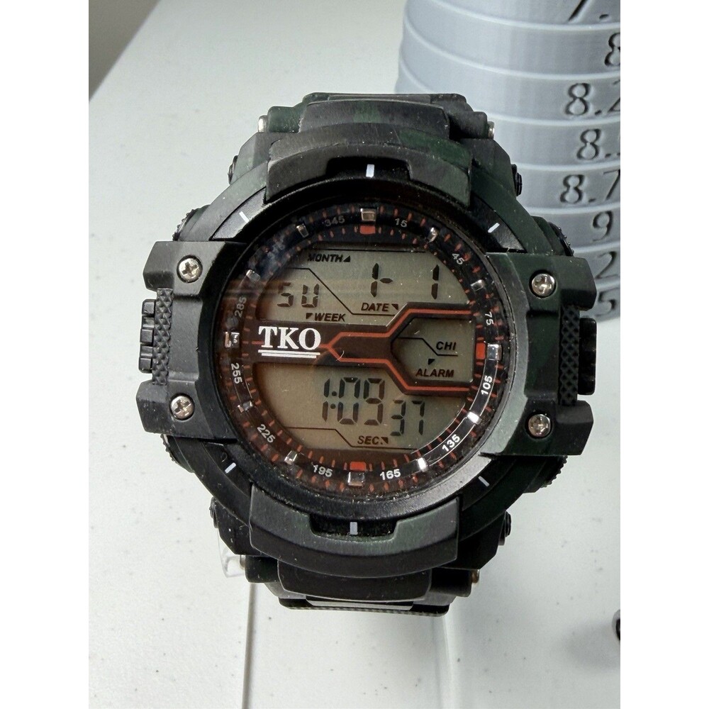 TKO 52mm Digital Sport Watch Camo Green Black Alarm Chronograph Working